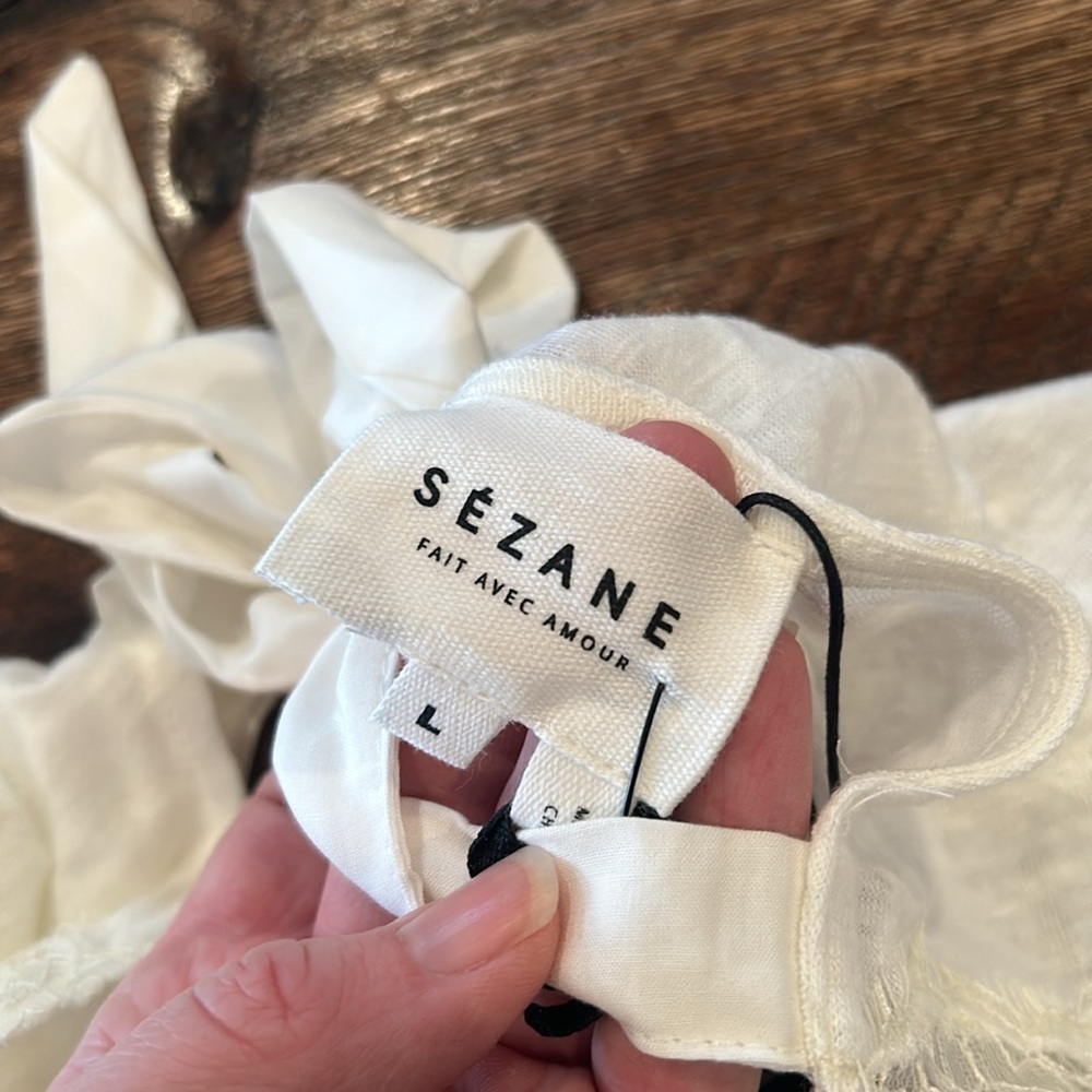 NWT Sezane Ecru Linen and Lace Short Sleeve Top - Picture 13 of 16